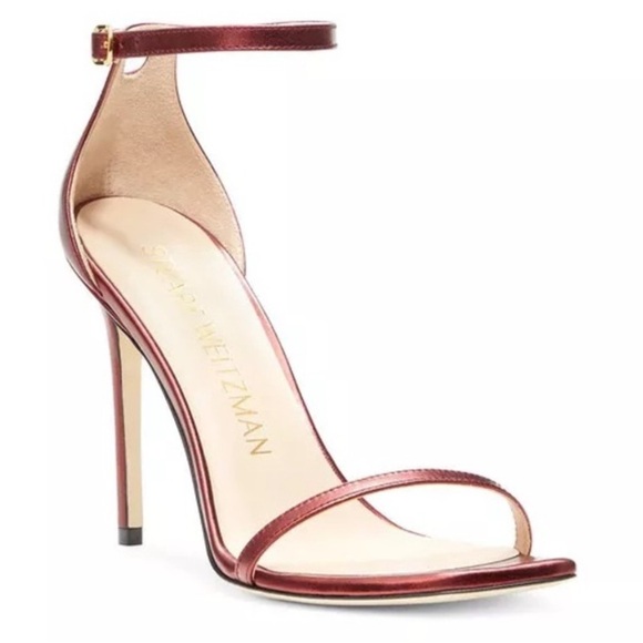 Stuart Weitzman Metallic Red Leather Nudistcurve 100mm Heeled Strap Sandal Sz 9 - Picture 3 of 12